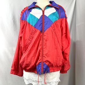 VTG 80s 90s WESTPORT‎ LTD. Color Block Pink Nylon Windbreaker Hood Womens Large
